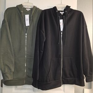 Women's Liv & Lottie Oversized Zip-Up Hoodies Green & Black Size Large